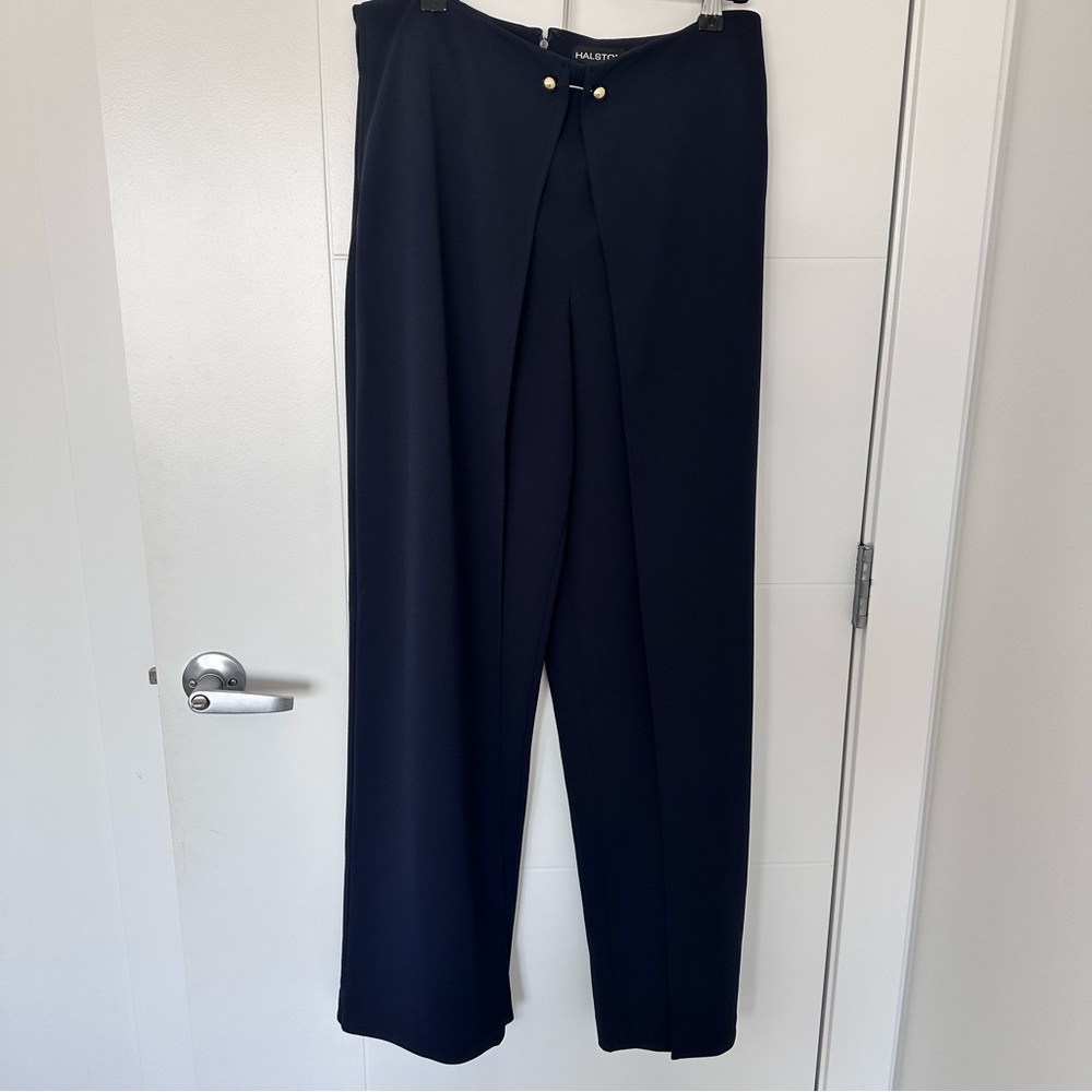 HALSTON Women’s Wide Leg Draped Pants Sz 8 – Wrap Hardware Detail – Flat Front ✨ - Picture 6 of 15